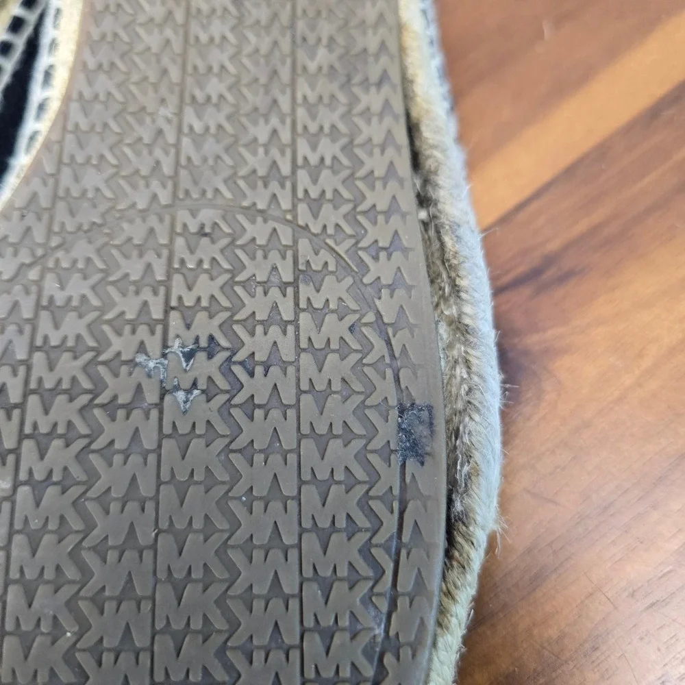 Michael Kors Black Leather Espadrille Flats MK Logo Slip On Shoes Womens 7M